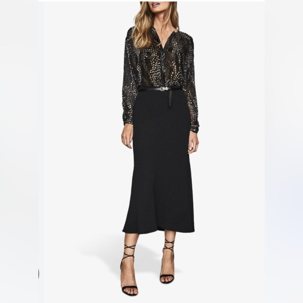 Reiss Black Midi Skirt